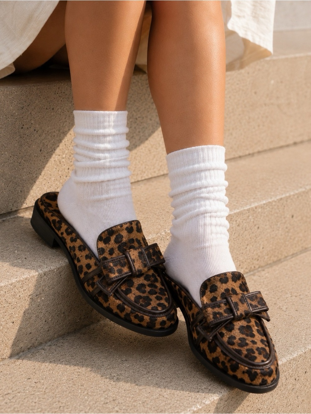 Elegant Suede Bow Mule Loafers – Chic Slip-On Block Heel Slides for Women